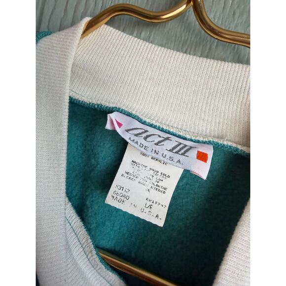 Vintage Geometric Knit Sweatshirt Women’s L USA Made Teal 90s - Picture 5 of 6